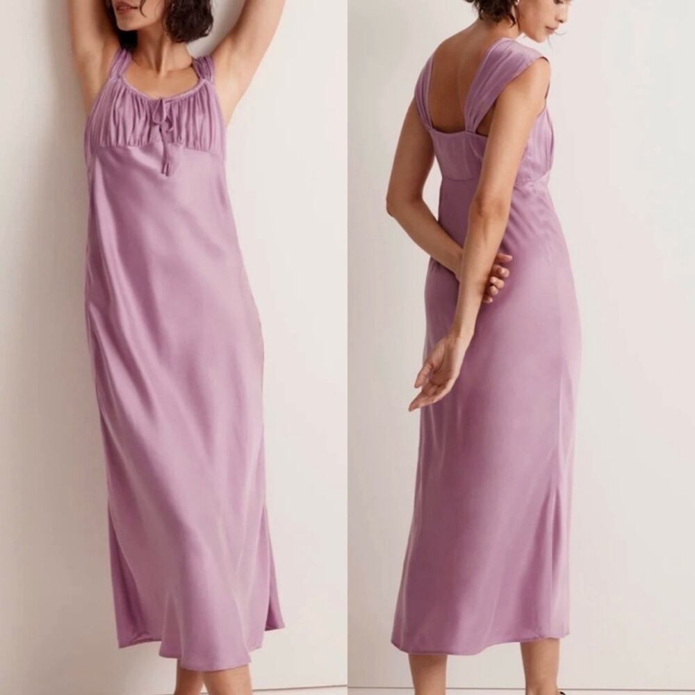 Madewell Satin Square Neck Midi Dress Lilac 10